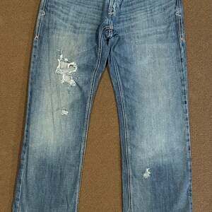 Ariat Mens M4 Boot Cut Jeans Blue Distressed Stone Wash Low Rise Denim 30/31